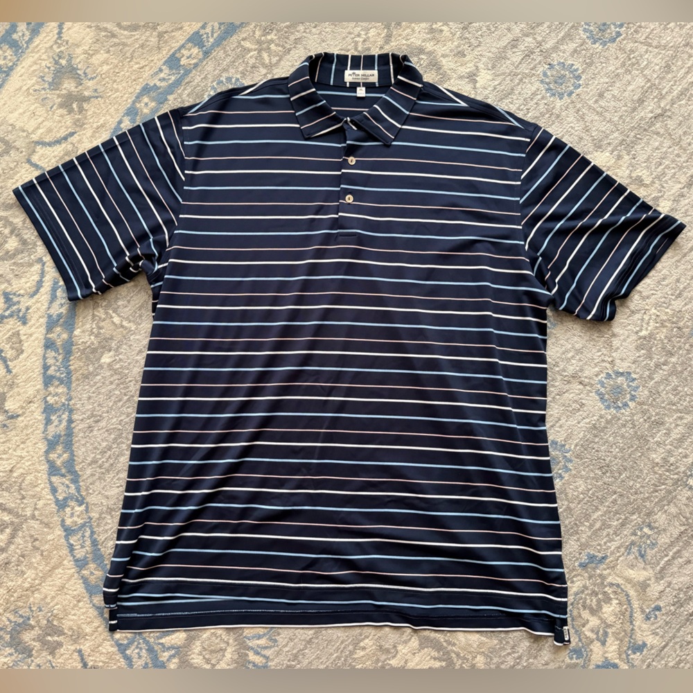 Peter Millar Performance Jersey Polo Summer Comfort Navy Striped